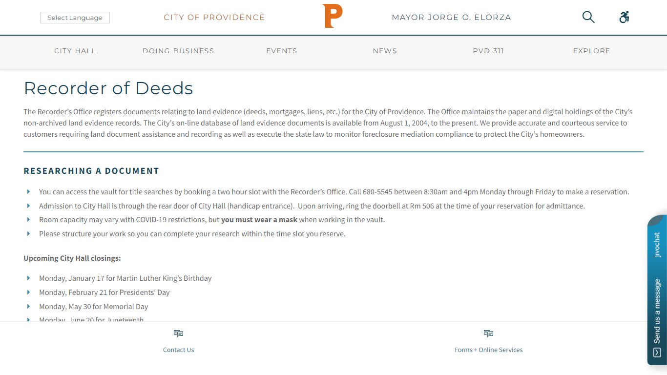 City of Providence Recorder of Deeds - City of Providence